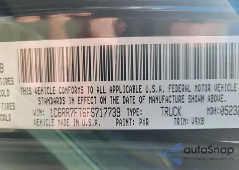 2015 Ram 1500 Express z USA, uszkodzony, nr VIN 1C6RR7FT6FS717739